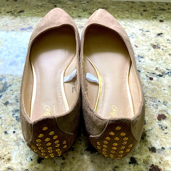 Brown Suede Flats with Gold Beaded Heel - Picture 4 of 7